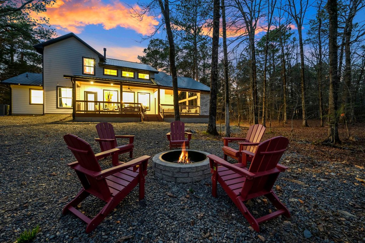 Deerly Loved at dusk with fire pit
