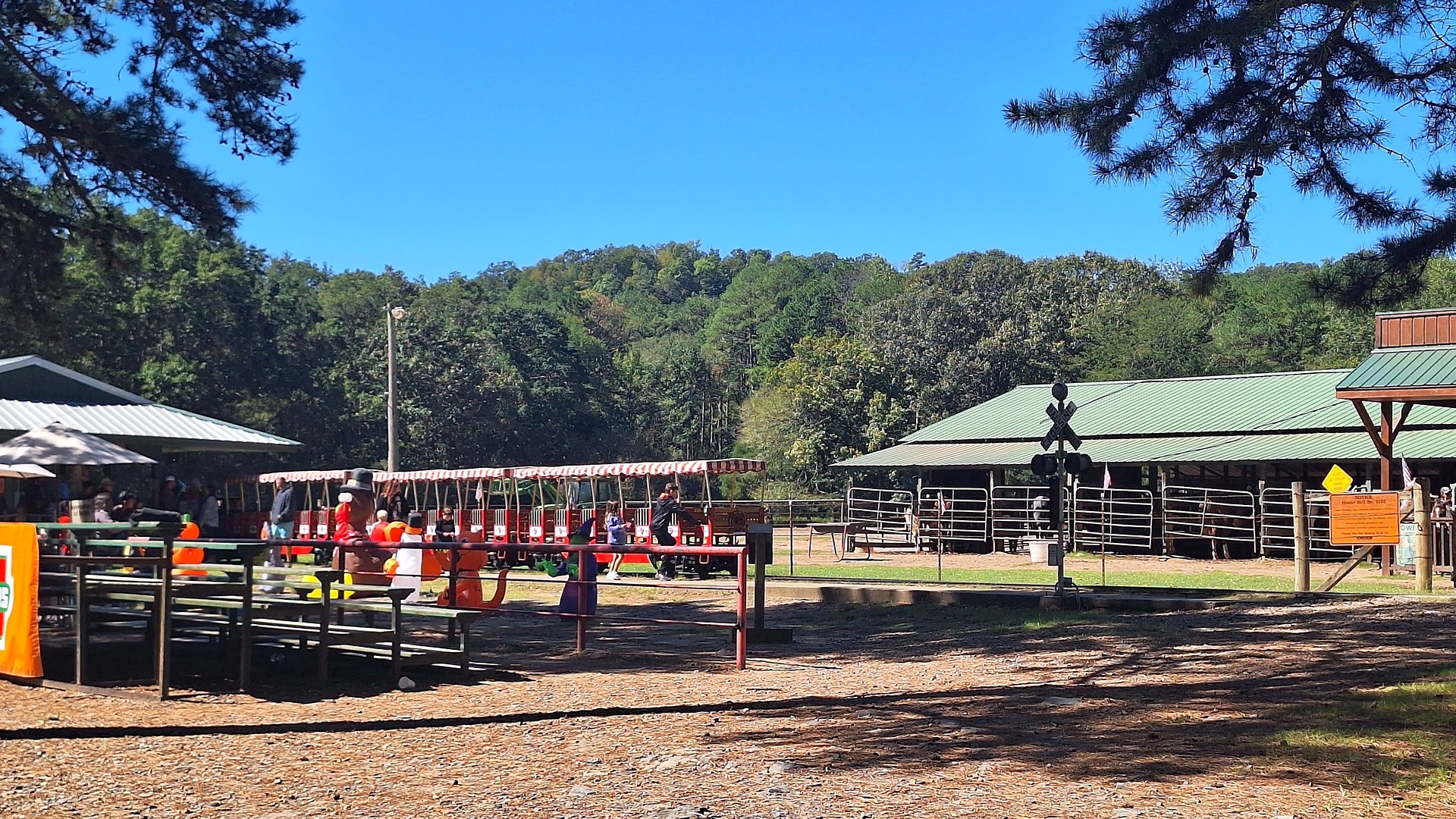 The depot grounds and train at Beavers Bend Depot and Trail Rides near Broken Bow